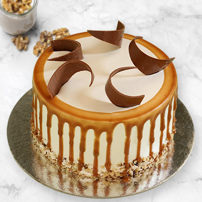 "Designer Round shape Caramel Walnut Cake - 1 Kg - Click here to View more details about this Product